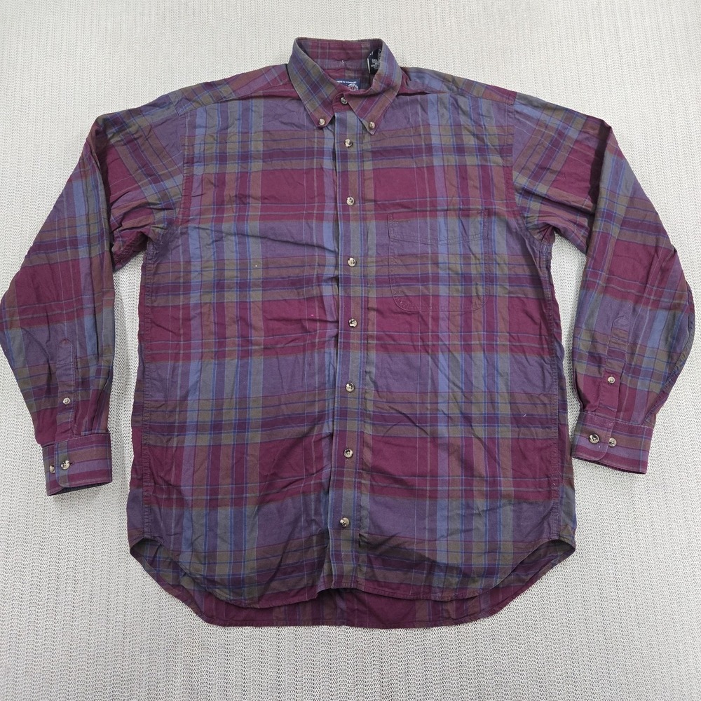 Roundtree & Yorke Shirt Mens Medium Red Plaid Long Sleeve 60s Twill Button Down